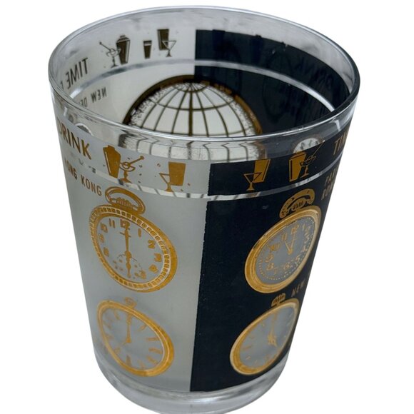 Set of 4 Mid-Century Modern "Time For A Drink" Double Old Fashioned Glasses Gold - Picture 5 of 16